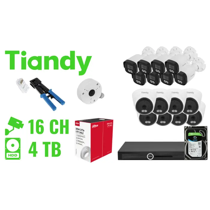 ZESTAW DO MONITORINGU TIANDY-NVR20-16IPCBT 16 KAMER + REJESTRATOR TIANDY